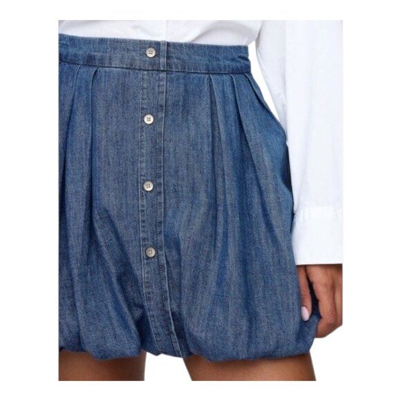 NWT Gap Pleated Denim Bubble Hem Mini Skirt Western Preppy Casual Women's 20 - Picture 3 of 10